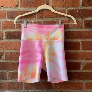 Beach Riot pink tie dye biker shorts